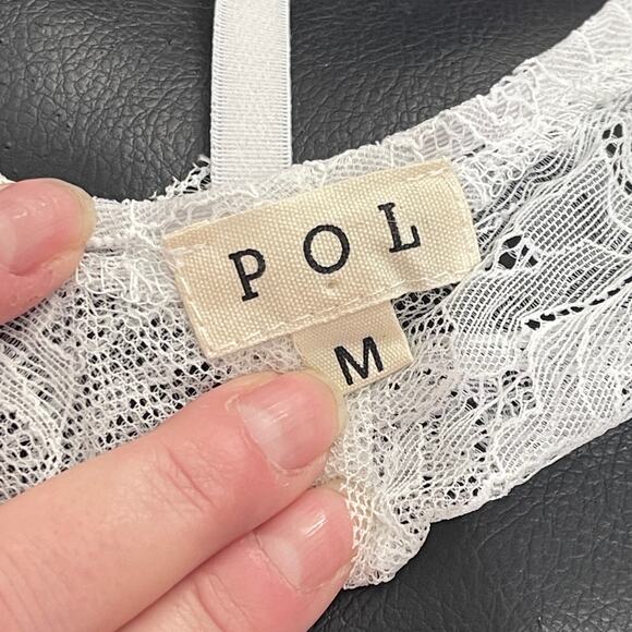POL Bralette Women Medium White Lace Racerback V-Neck Elegant Girly Cute - Picture 8 of 9